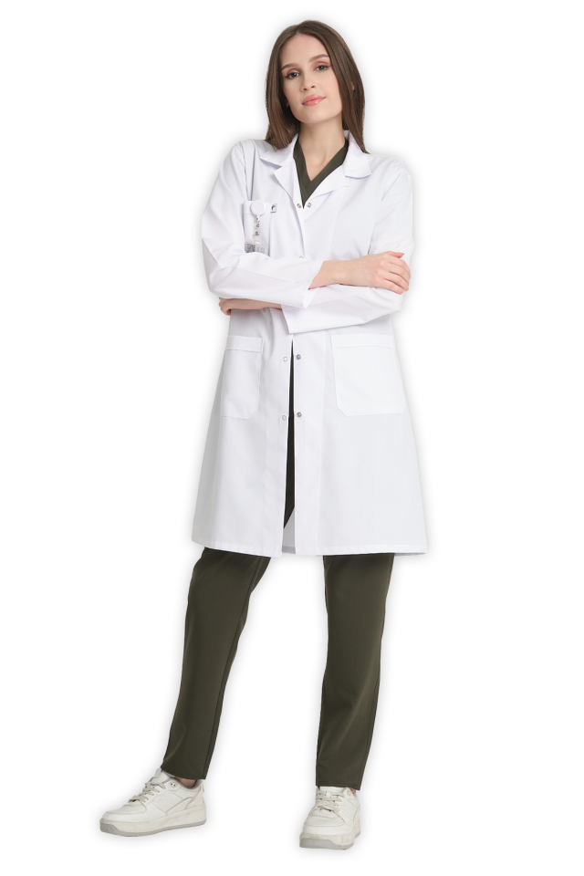 Kadın Klasik Yaka Beyaz Doktor Önlüğü