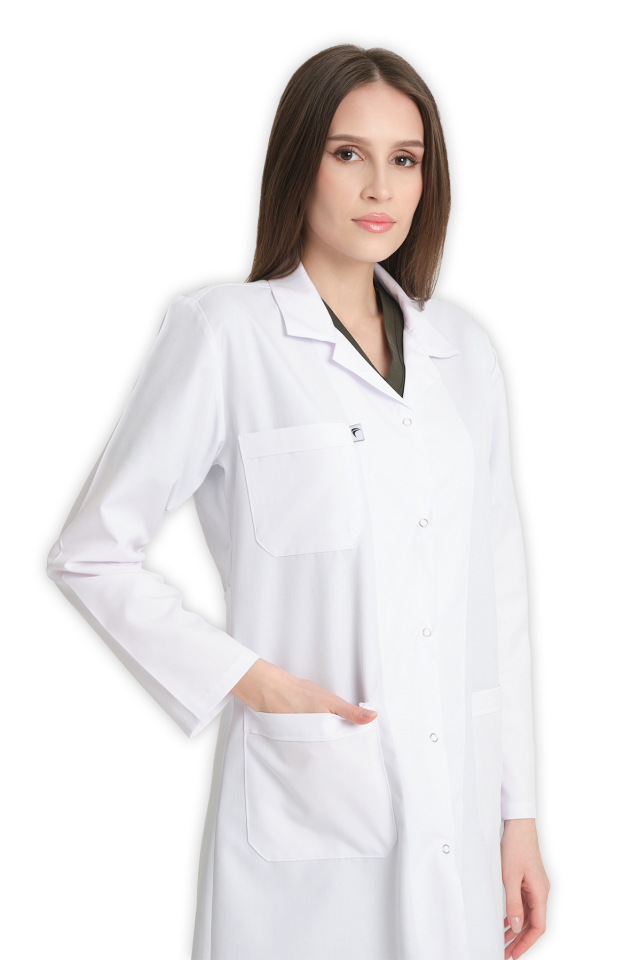 Kadın Klasik Yaka Beyaz Doktor Önlüğü
