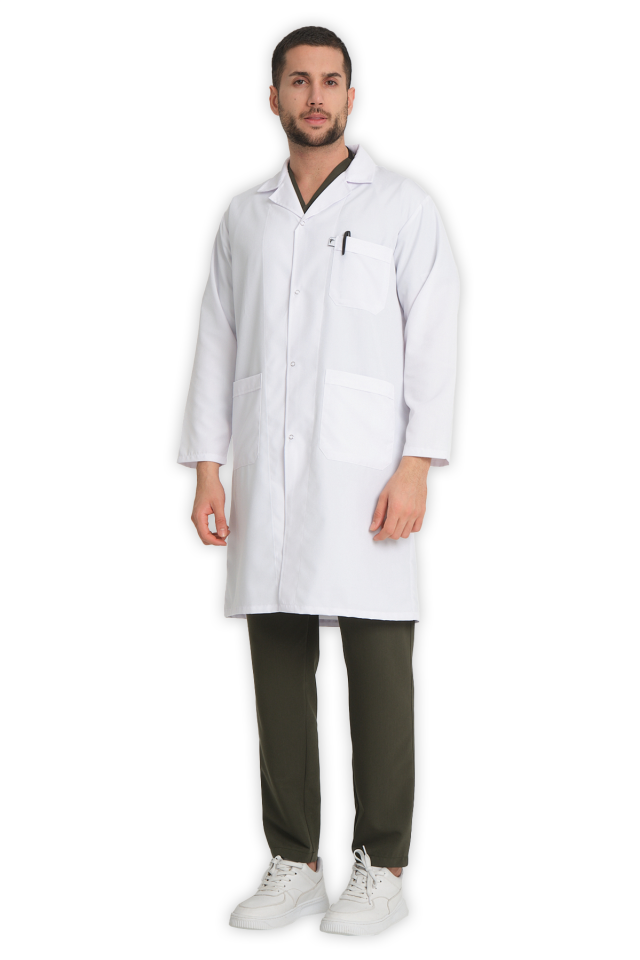 Erkek Klasik Yaka Beyaz Doktor Önlüğü