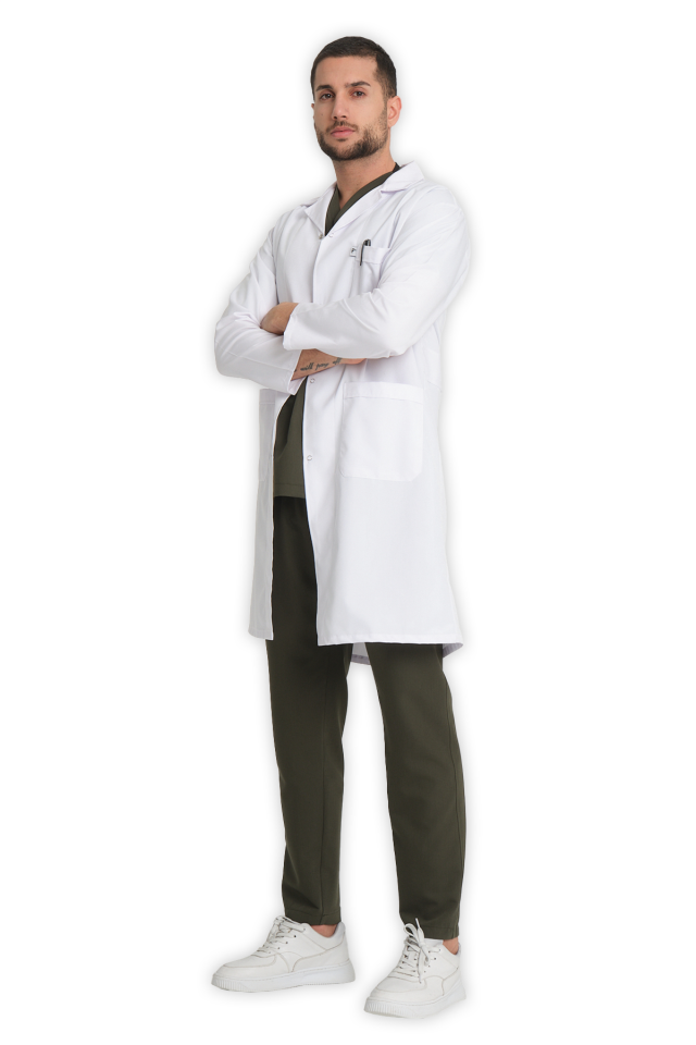 Erkek Klasik Yaka Beyaz Doktor Önlüğü