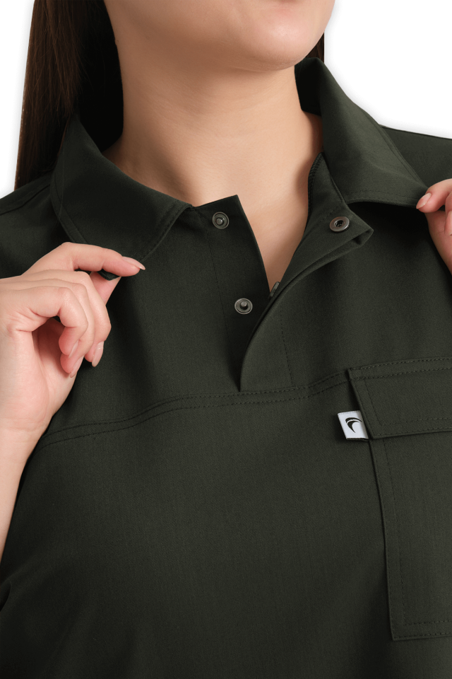 Kadın Haki Polo Yaka Scrubs Üst