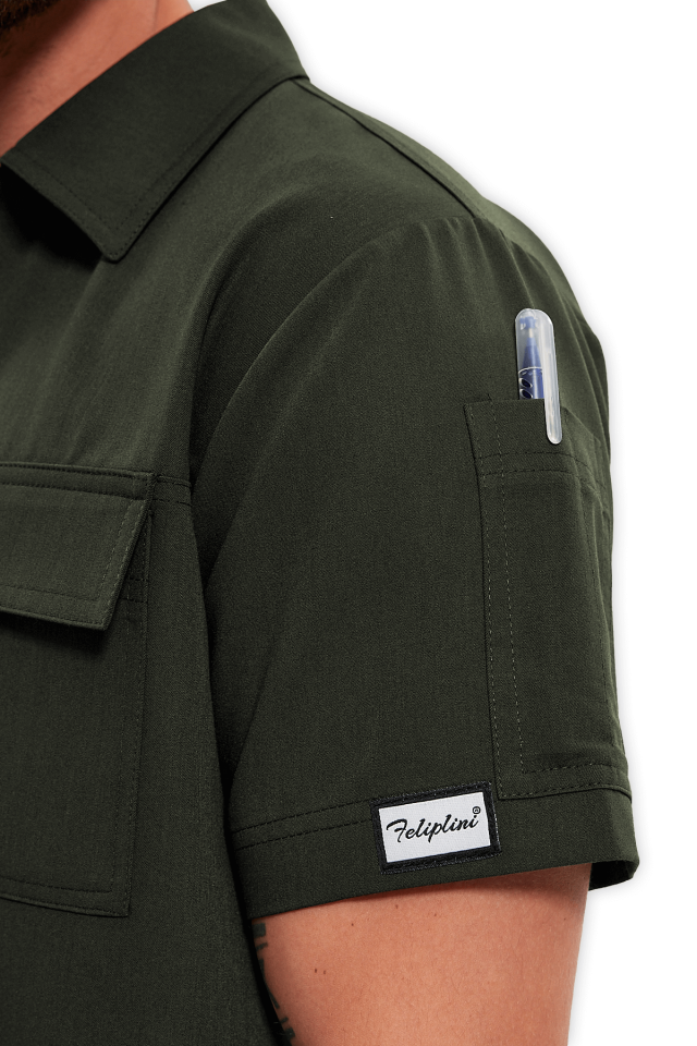Erkek Haki Polo Yaka Scrubs Üst