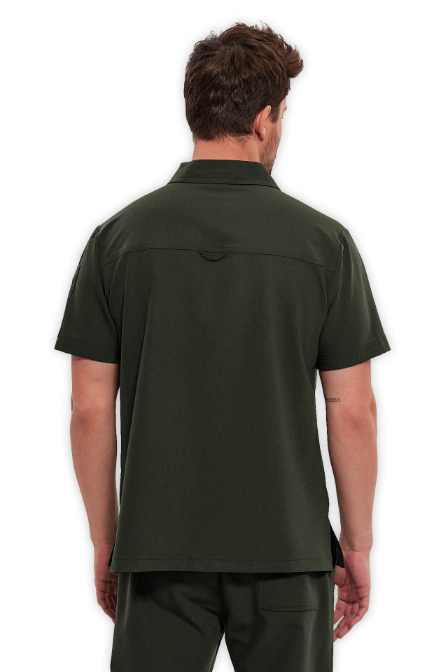 Erkek Haki Polo Yaka Fermuarlı Scrubs Üst