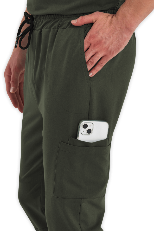 Erkek Haki Kargo Cepli Scrubs Pantolon