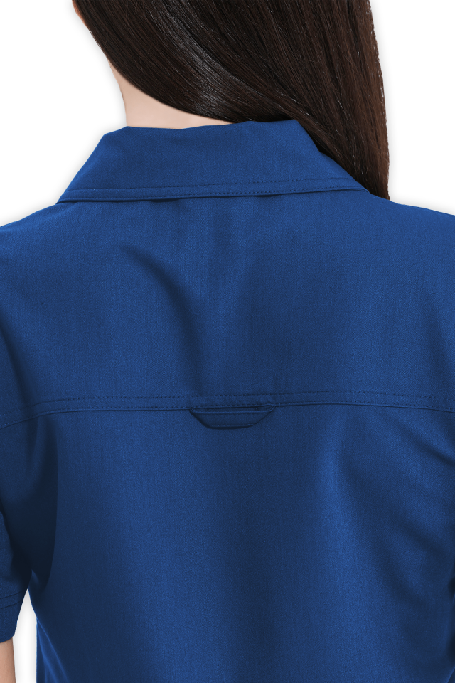 Kadın Petrol Mavisi Polo Yaka Scrubs Üst