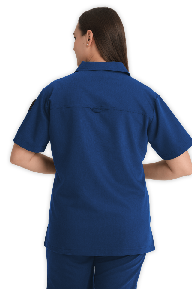 Kadın Petrol Mavisi Polo Yaka Fermuarlı Scrubs Üst