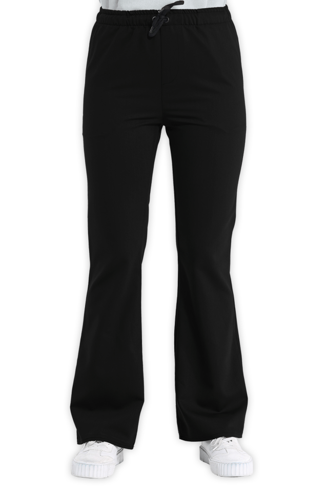 İspanyol Paça Siyah Scrubs Pantolon