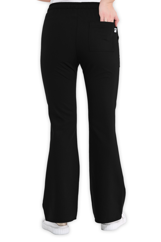 İspanyol Paça Siyah Scrubs Pantolon