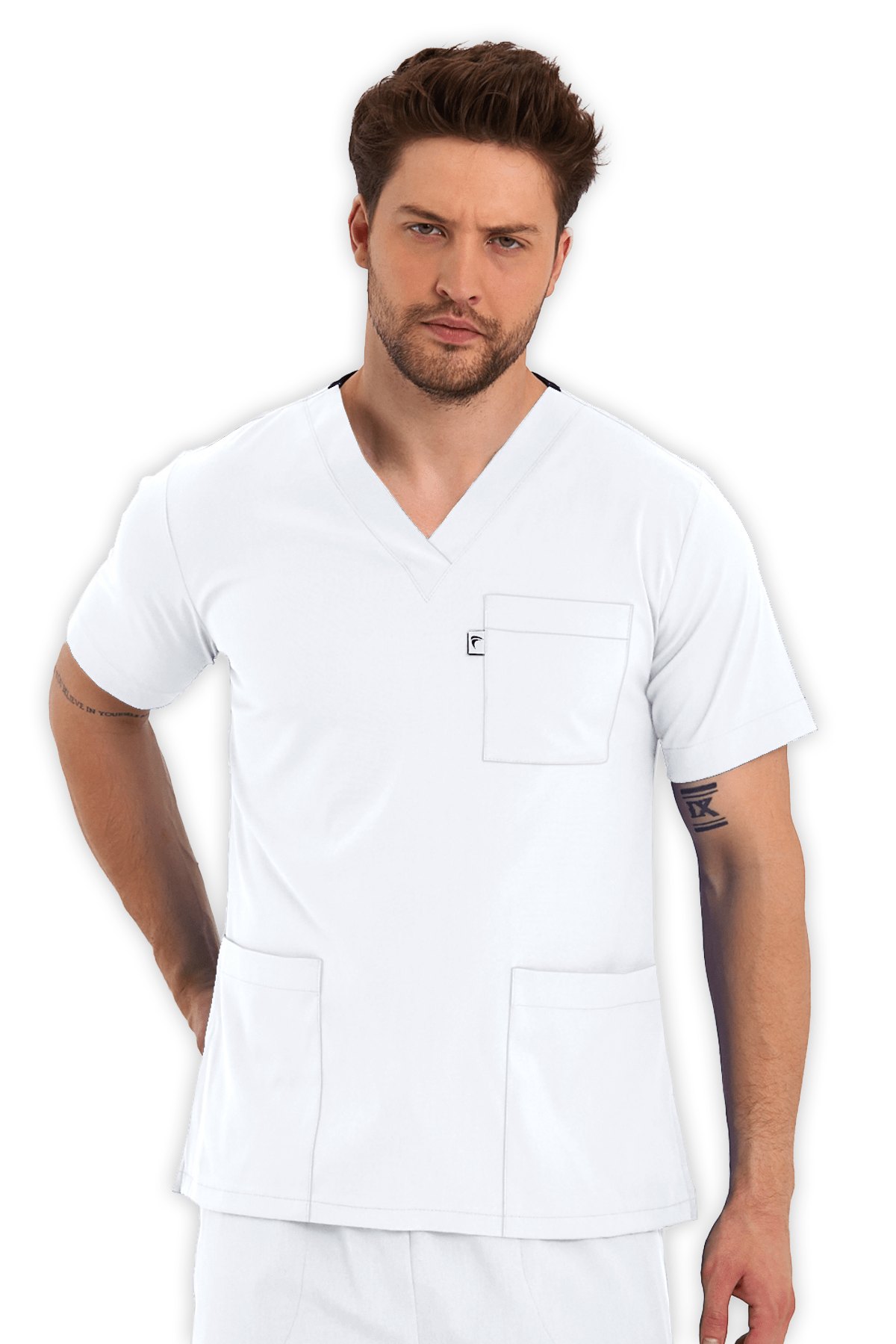 Erkek Beyaz Scrubs Üst
