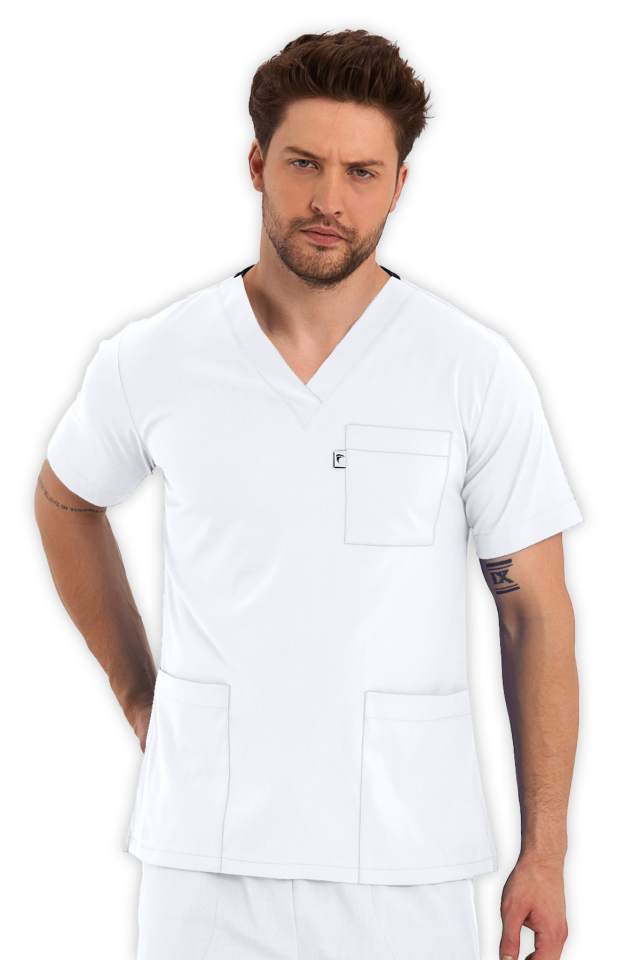 Erkek Beyaz Scrubs Üst