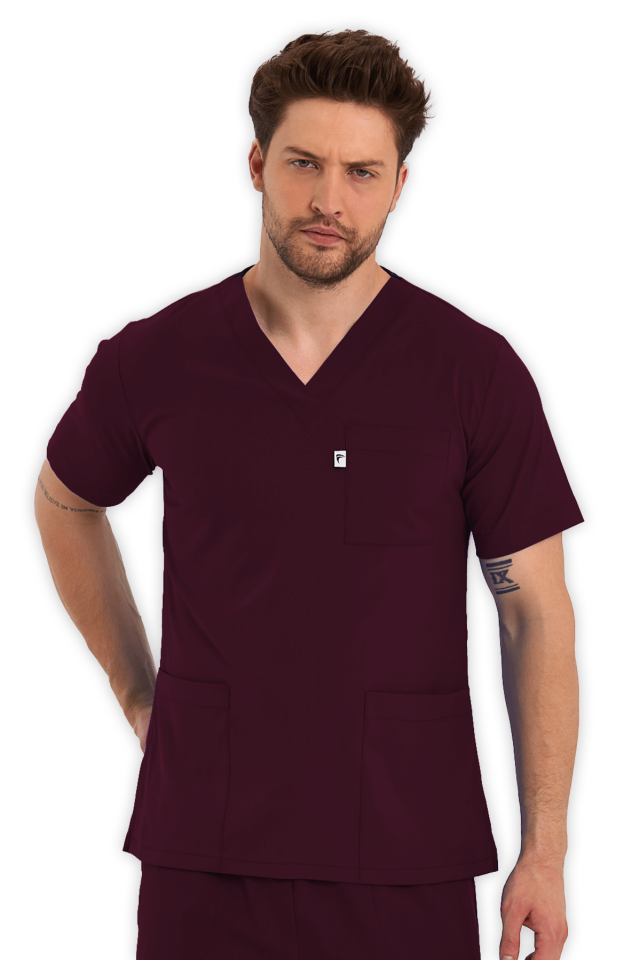 Erkek Bordo Scrubs Üst