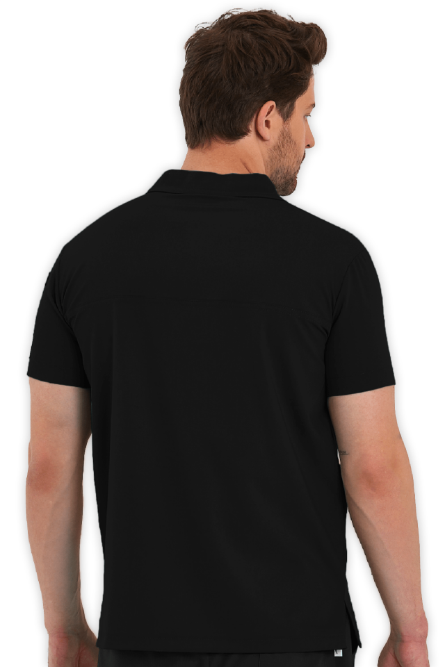 Erkek Siyah Polo Yaka Scrubs Üst