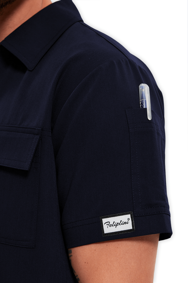 Erkek Lacivert Polo Yaka Scrubs Üst