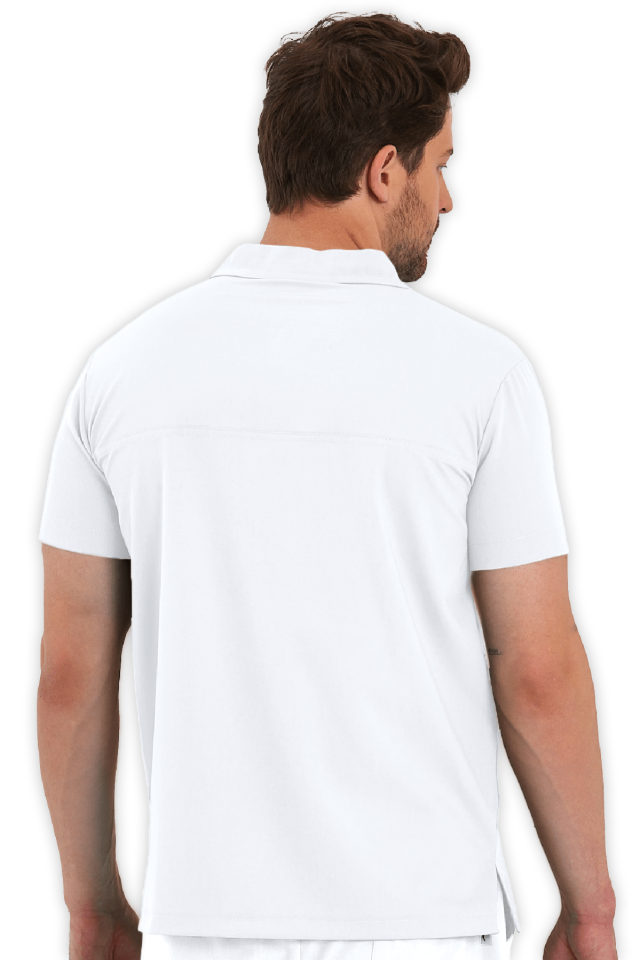 Erkek Beyaz Polo Yaka Scrubs Üst