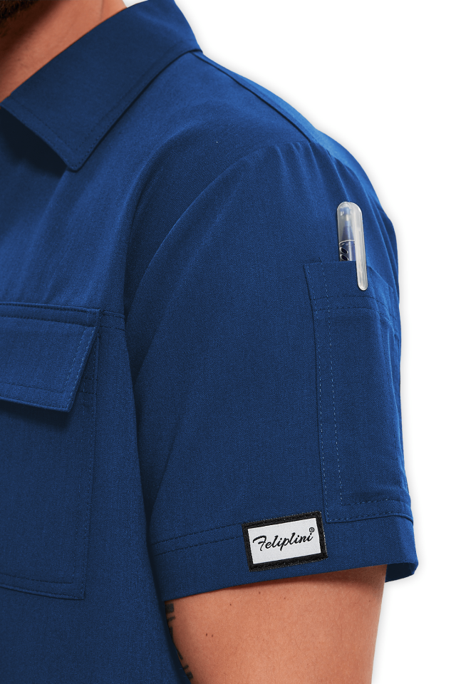Erkek Petrol Mavisi Polo Yaka Scrubs Üst