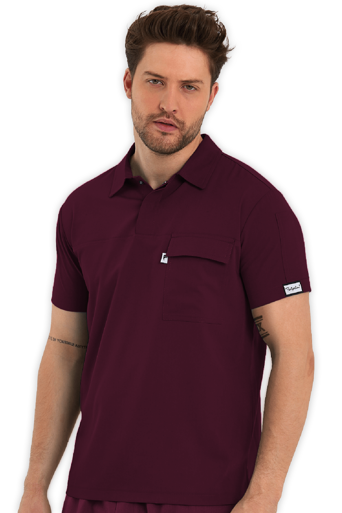Erkek Bordo Polo Yaka Scrubs Üst