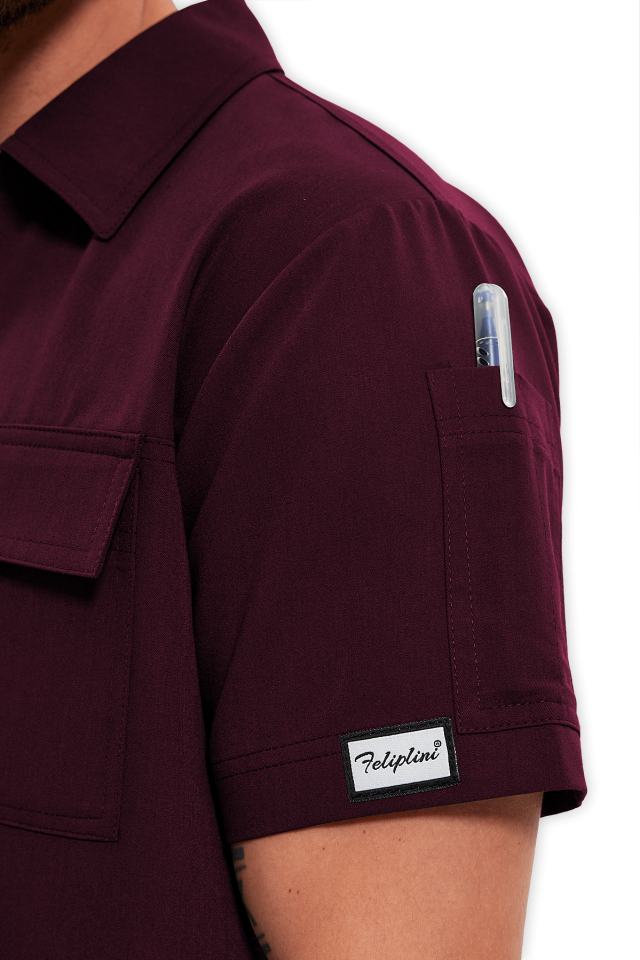 Erkek Bordo Polo Yaka Scrubs Üst