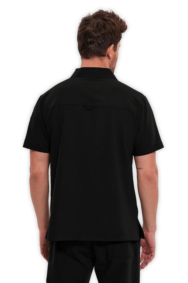 Erkek Siyah Polo Yaka Fermuarlı Scrubs Üst
