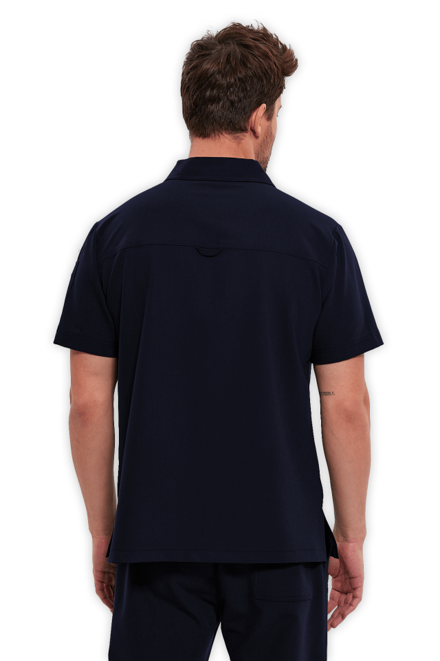 Erkek Lacivert Polo Yaka Fermuarlı Scrubs Üst