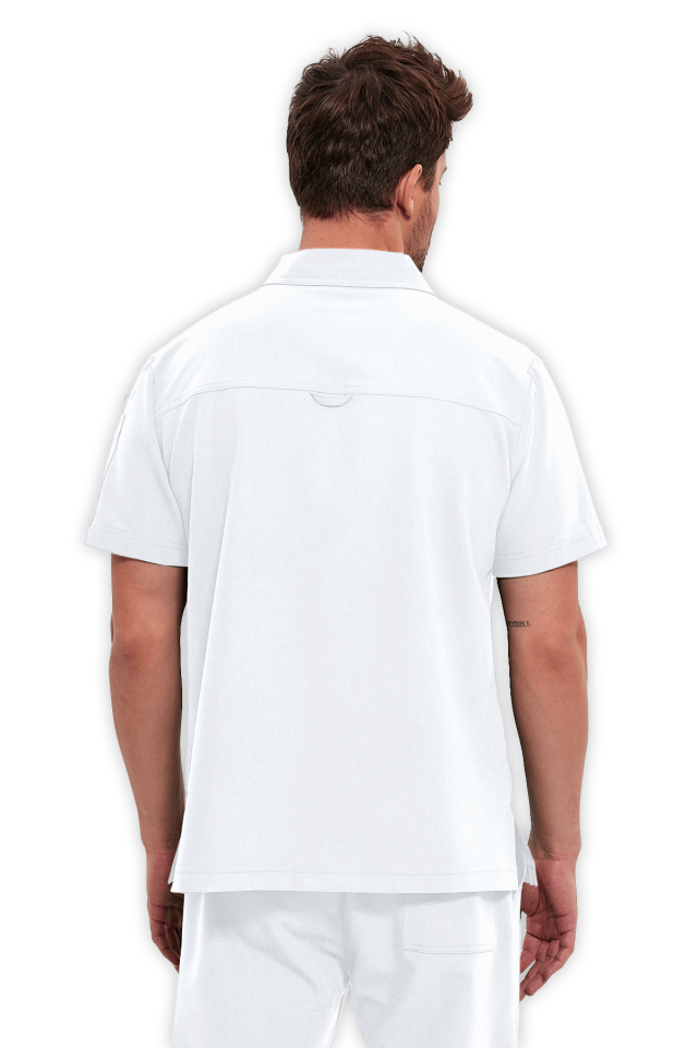 Erkek Beyaz Polo Yaka Fermuarlı Scrubs Üst