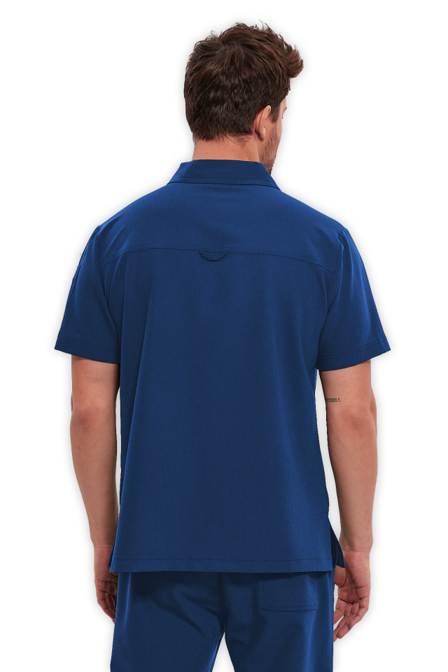 Erkek Petrol Mavisi Polo Yaka Fermuarlı Scrubs Üst