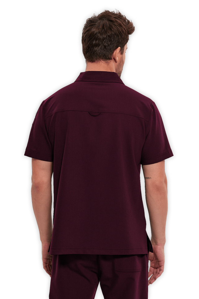 Erkek Bordo Polo Yaka Fermuarlı Scrubs Üst