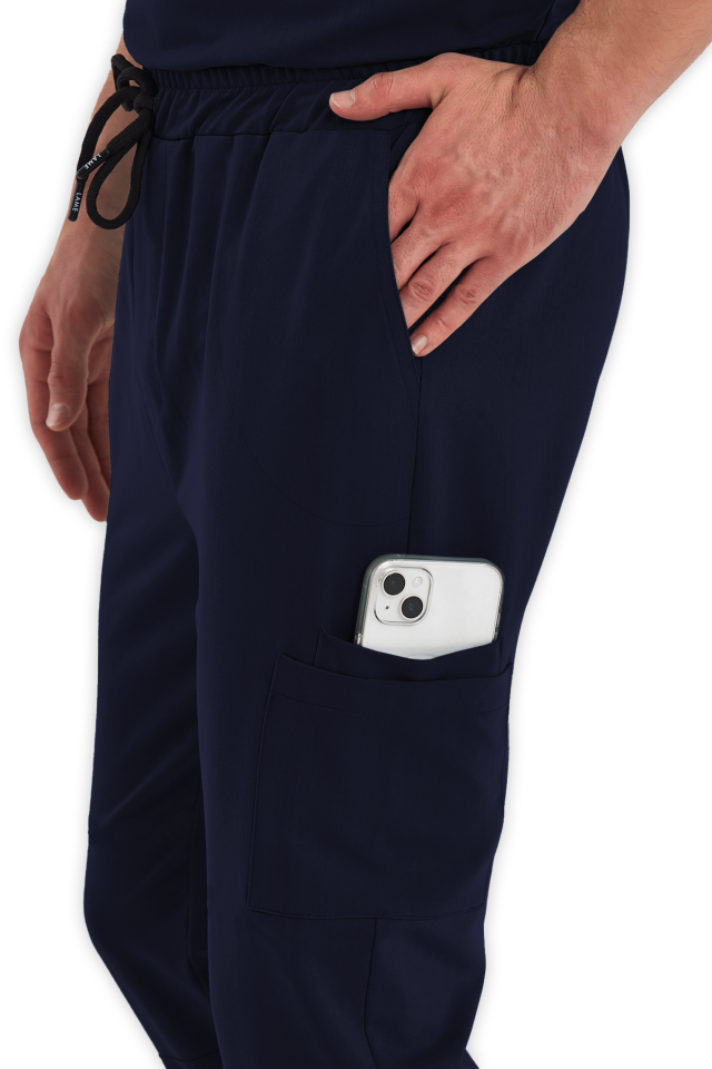 Erkek Lacivert Kargo Cepli Scrubs Pantolon