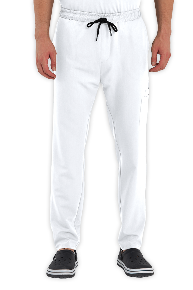 Erkek Beyaz Kargo Cepli Scrubs Pantolon