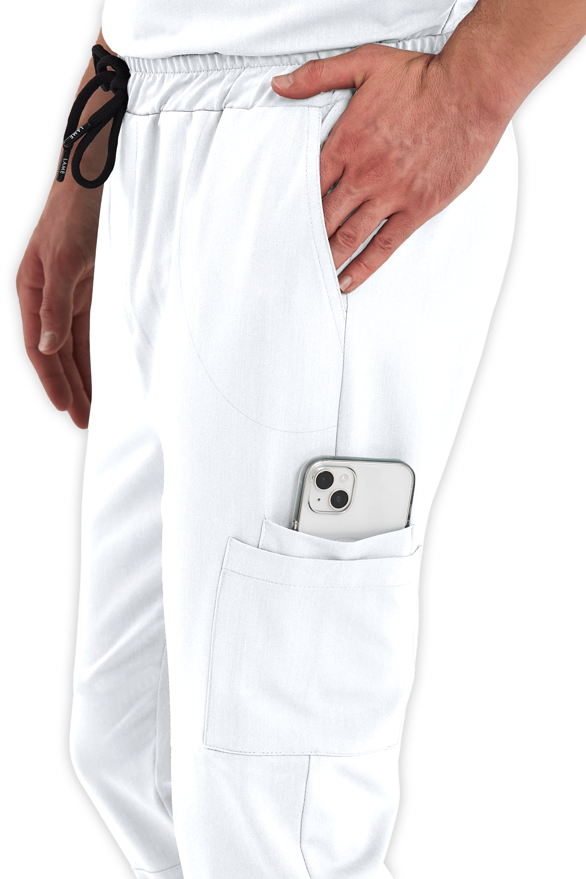 Erkek Beyaz Kargo Cepli Scrubs Pantolon