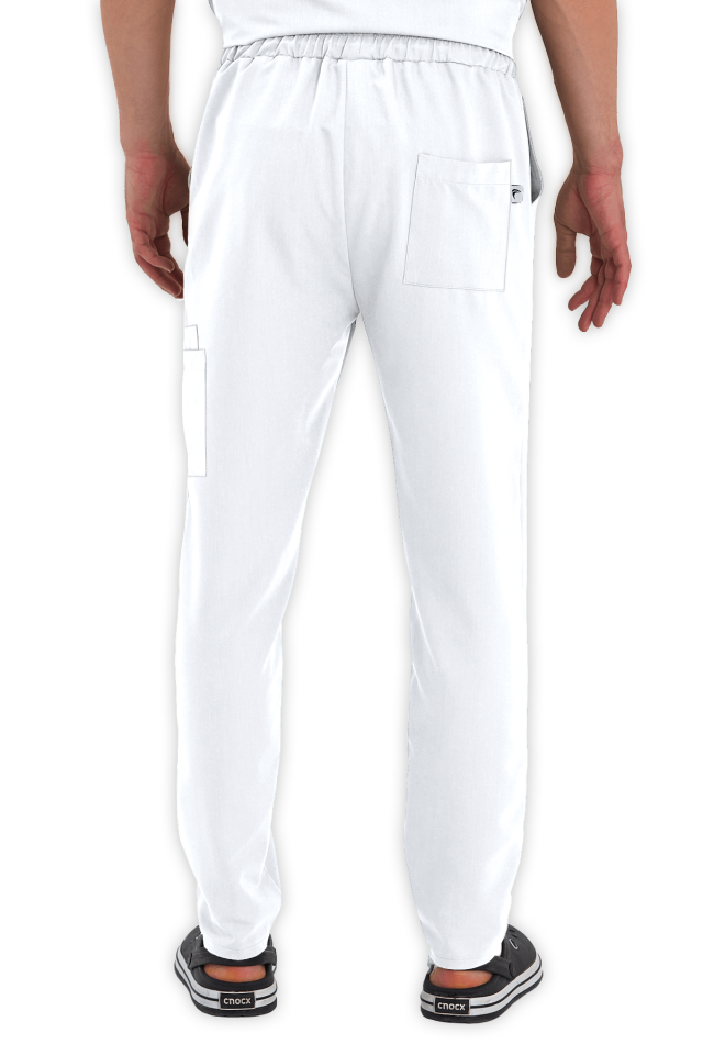 Erkek Beyaz Kargo Cepli Scrubs Pantolon