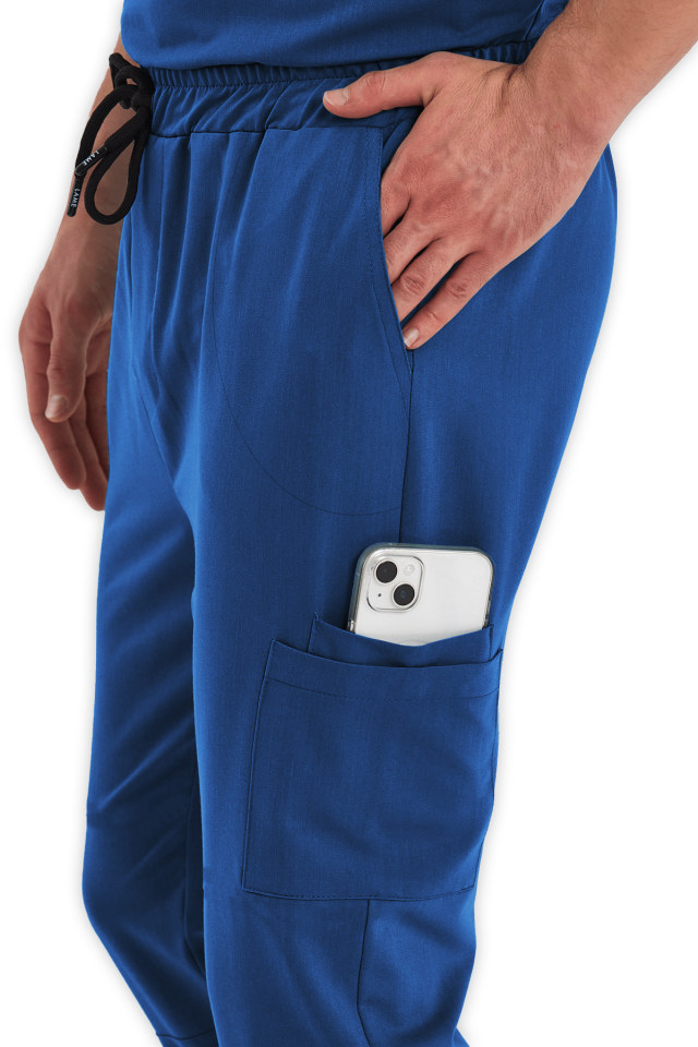 Erkek Petrol Mavisi Kargo Cepli Scrubs Pantolon