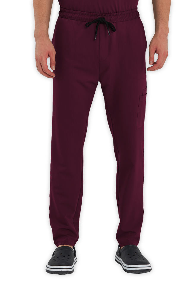 Erkek Bordo Kargo Cepli Scrubs Pantolon