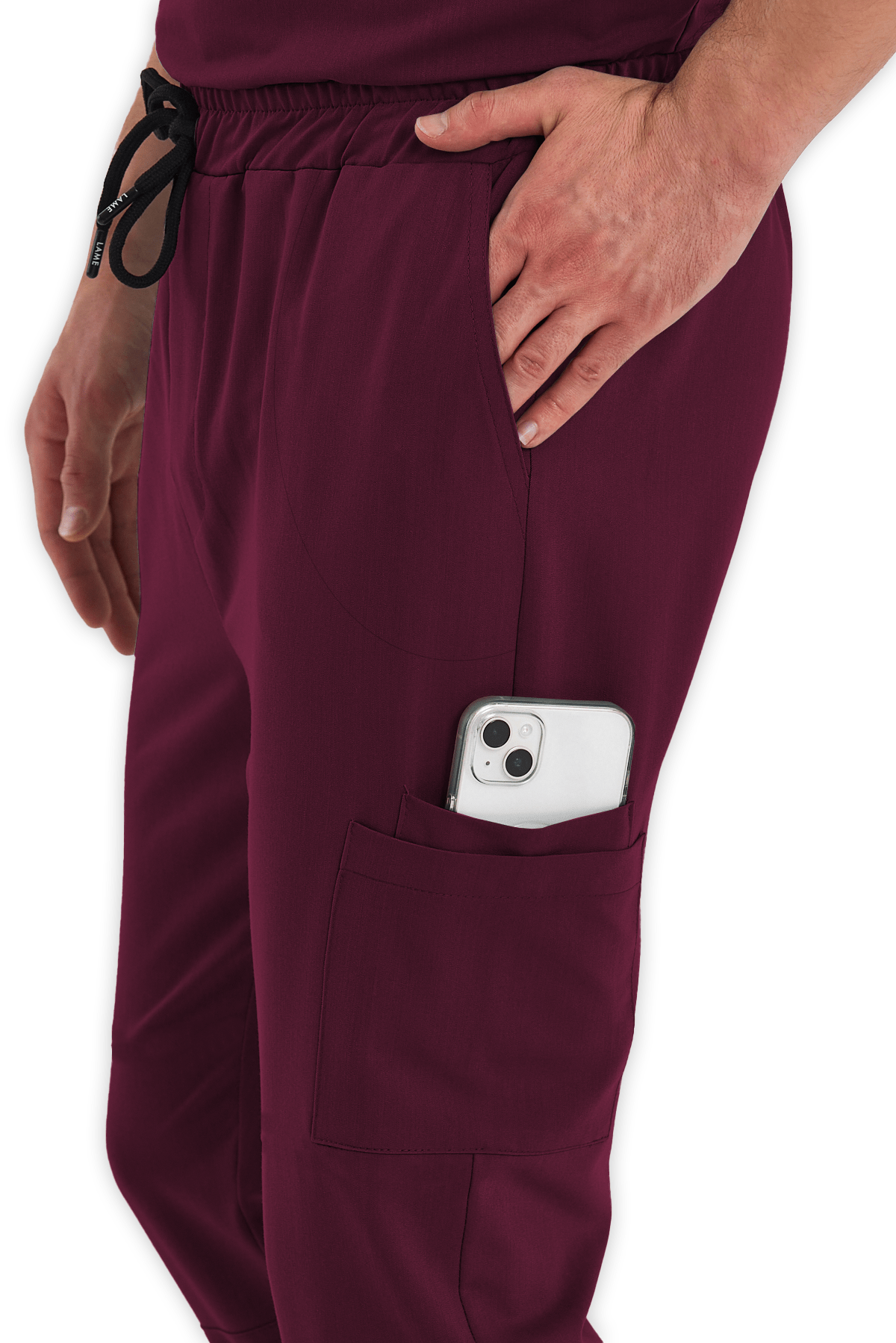 Erkek Bordo Kargo Cepli Scrubs Pantolon