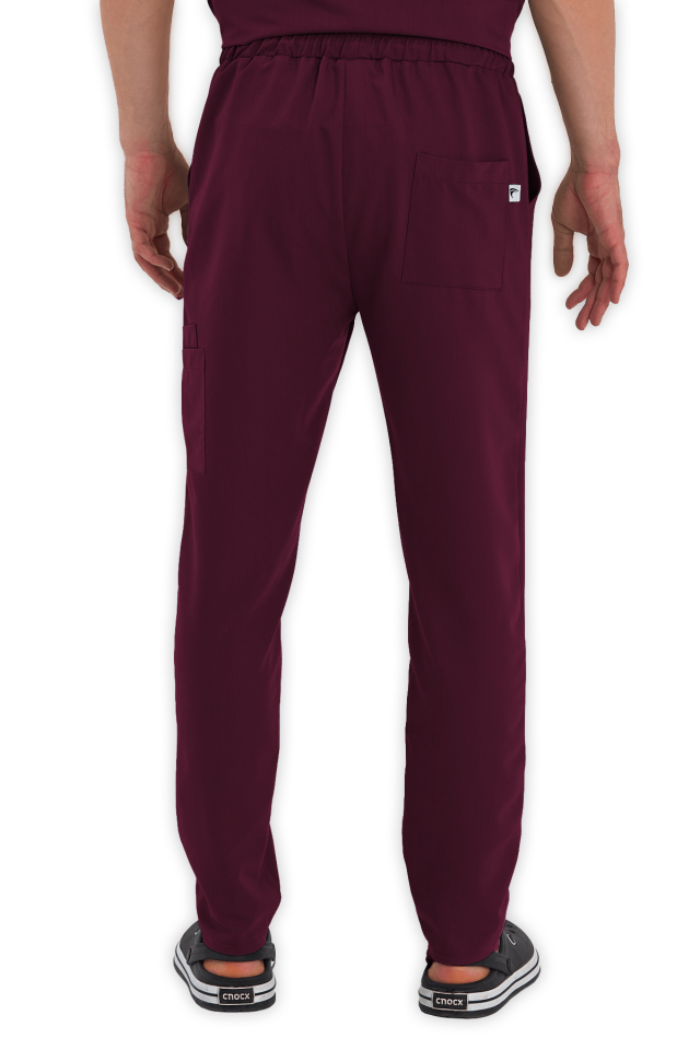 Erkek Bordo Kargo Cepli Scrubs Pantolon