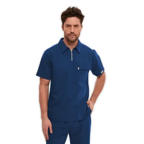 Erkek Polo Yaka Fermuarlı Scrubs Üst